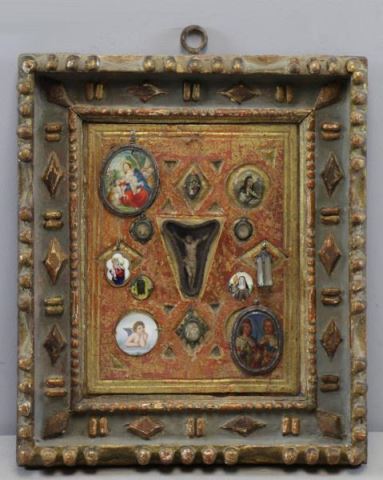 Appraisal: th Century Religious Icon Painted and gilded wood panel adorned