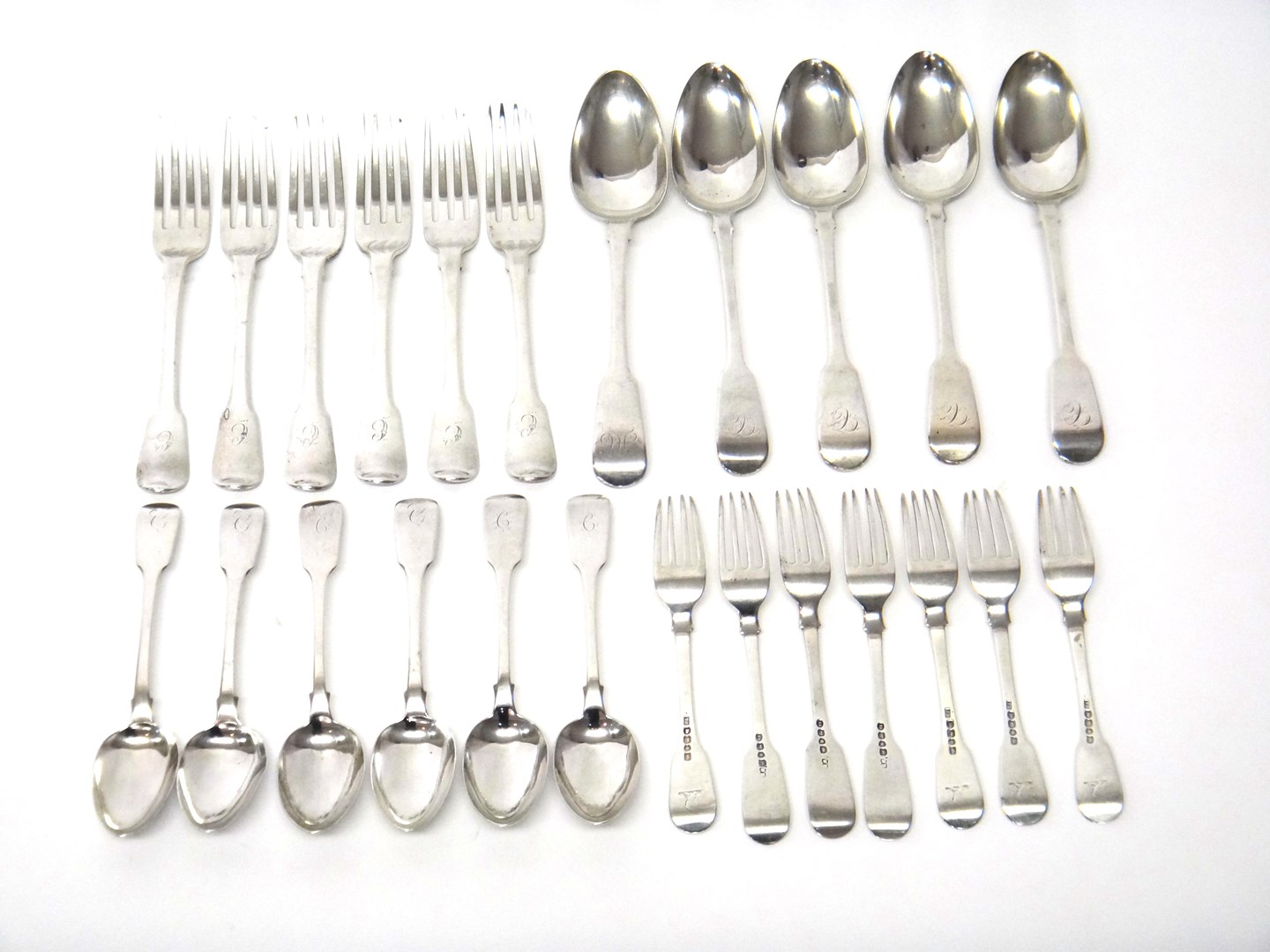 Appraisal: Silver fiddle pattern table flatware comprising six table forks London