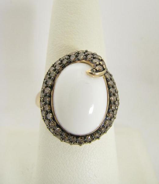 Appraisal: Lady's K Yellow Gold White Jade and Diamond Ring with