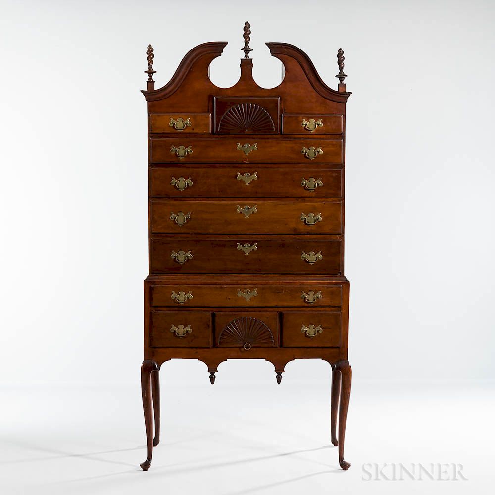 Appraisal: Cherry Scroll-top High Chest of Drawers Cherry Scroll-top High Chest