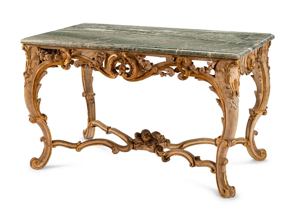 Appraisal: A Louis XV Painted and Parcel Gilt Marble-Top Center Table