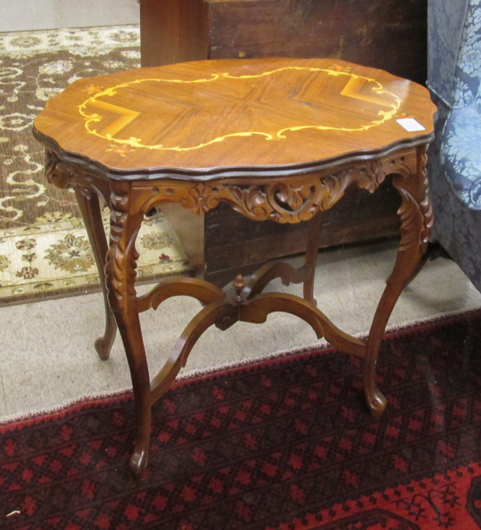 Appraisal: LOUIS XVI STYLE INLAID WALNUT LAMP TABLE American c s