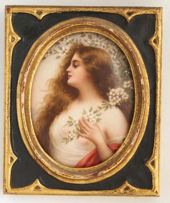 Appraisal: German KPM attrib Porcelain Plaque Signed Wagner German KPM-manner oval