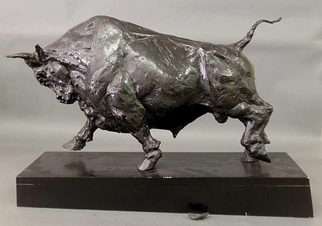 Appraisal: - Large contemporary bronze sculpture of a running bull unsigned