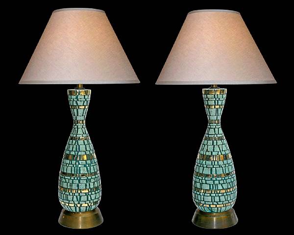 Appraisal: A pair of American mosaic glazed pottery table lamps circa