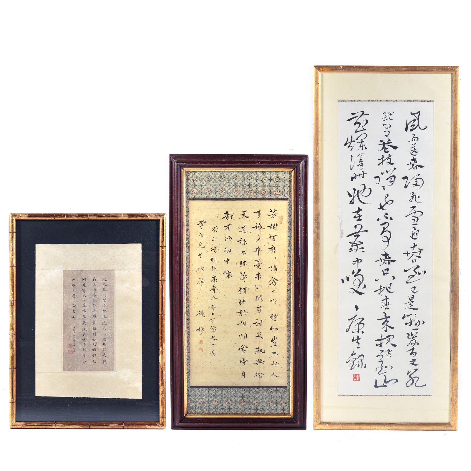 Appraisal: THREE FRAMED CHINESE CALLIGRAPHY PAGES One dated Size of largest