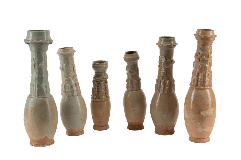 Appraisal: Six Chinese Song Dynasty-Style Qingbai Pottery Funerary Urns necks with