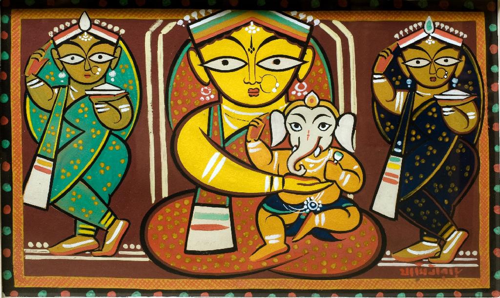 Appraisal: JAMINI ROY INDIAN - GANESH PARVATI AND ATTENDANTS tempera on