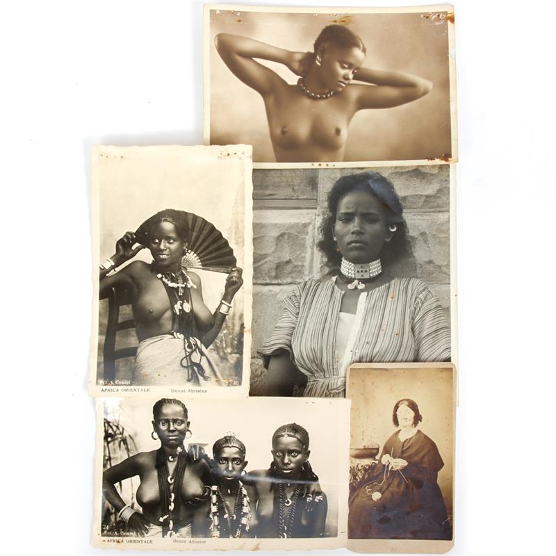 Appraisal: Five vintage antique African female photographs postcards and Carte de