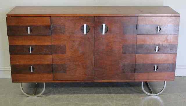 Appraisal: Beautiful Midcentury Credenza With inlaid burled wood and aluminum hardware