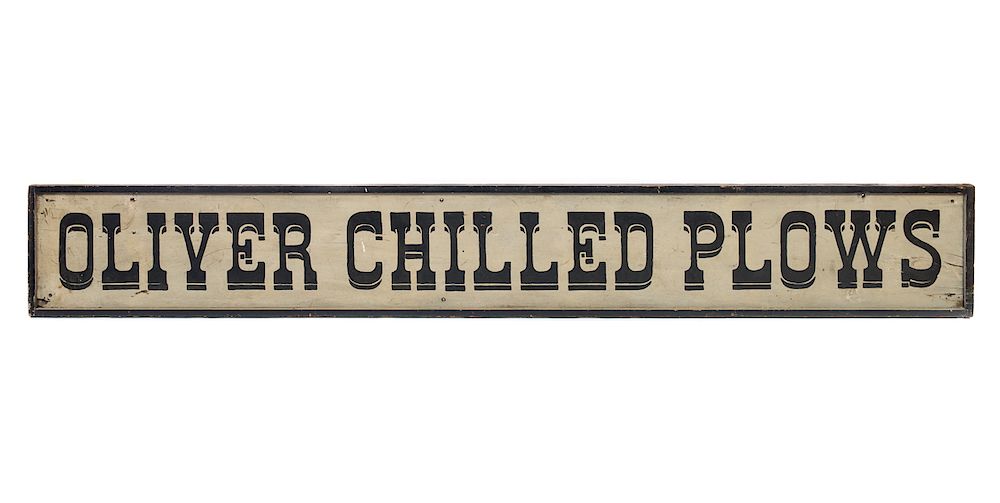 Appraisal: Wood Oliver Chilled Plows Sign in Old Paint Measures tall