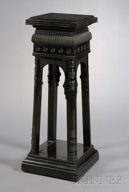 Appraisal: American Aesthetic Movement Ebonized Pedestal c rectangular inset top above