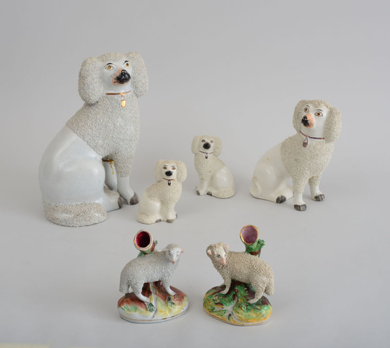 Appraisal: GROUP OF SIX STAFFORDSHIRE POTTERY ANIMAL FIGURES Unmarked comprising a