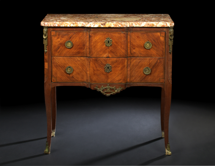 Appraisal: Louis XV-Style Kingwood and Marble-Top Commode first quarter th century