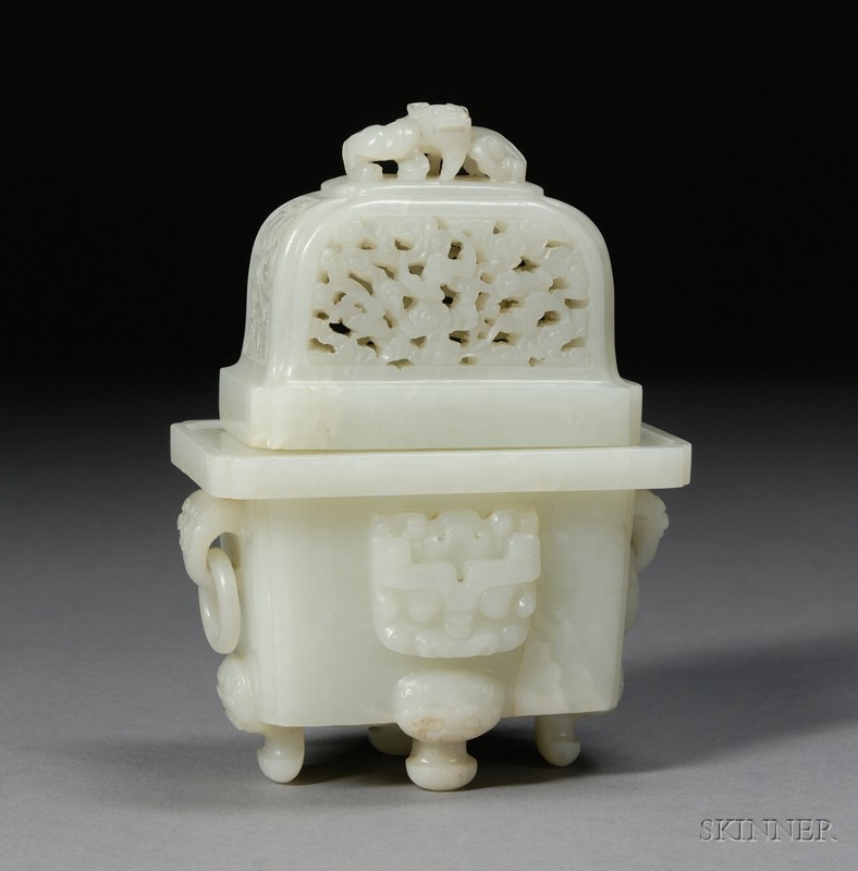 Appraisal: Jade Censer th century pale green color animal-form feet lion