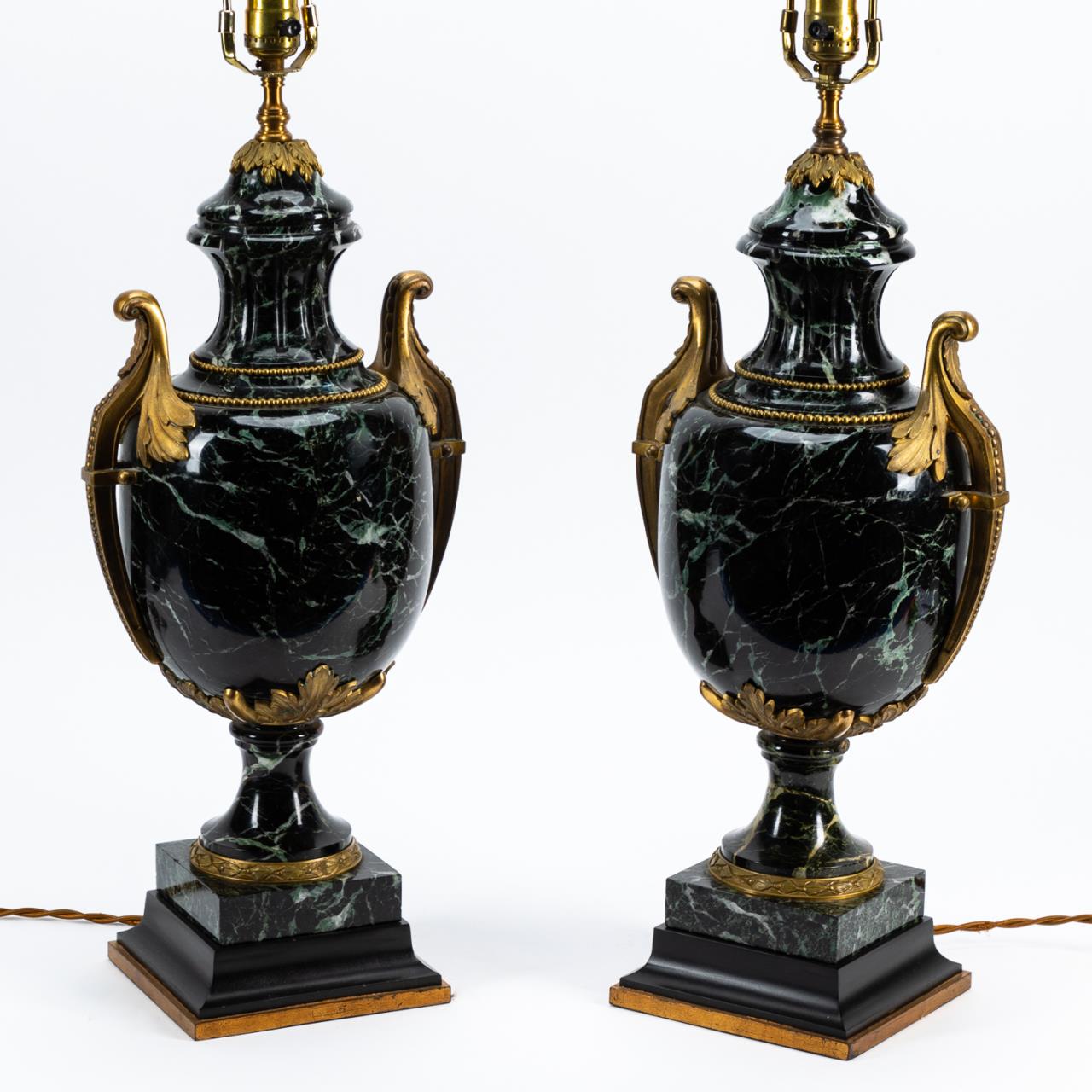 Appraisal: PAIR LOUIS XVI-STYLE BRONZE MOUNTED MARBLE LAMPS Continental pair of