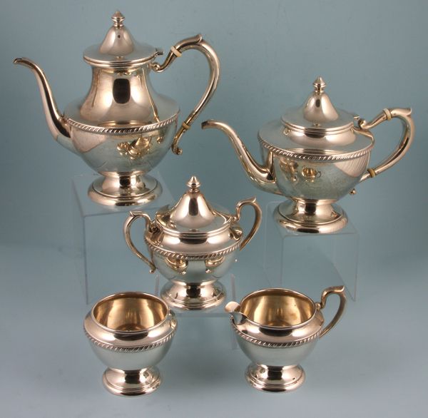 Appraisal: Five piece Colonial sterling silver tea set troy oz t