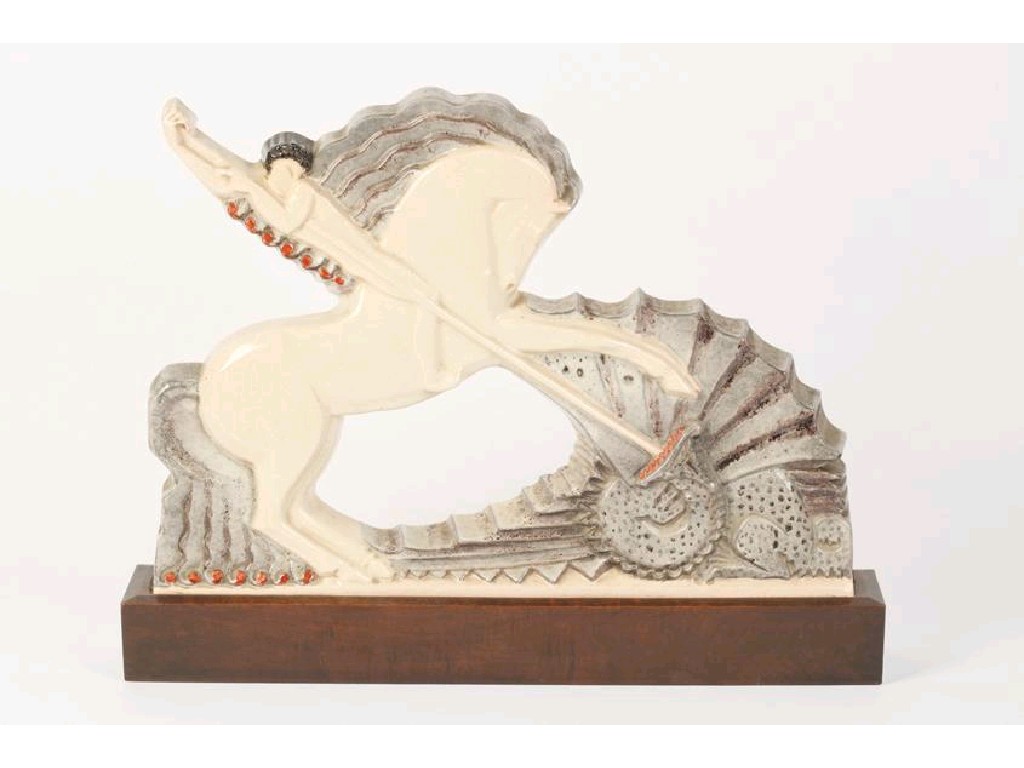 Appraisal: ST GEORGE AND THE DRAGON AN ANDRE FAU CERAMIC SCULPTURE