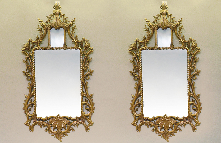 Appraisal: PAIR LARGE CHINESE CHIPPENDALE STYLE MIRRORS Contemporary composite frames with