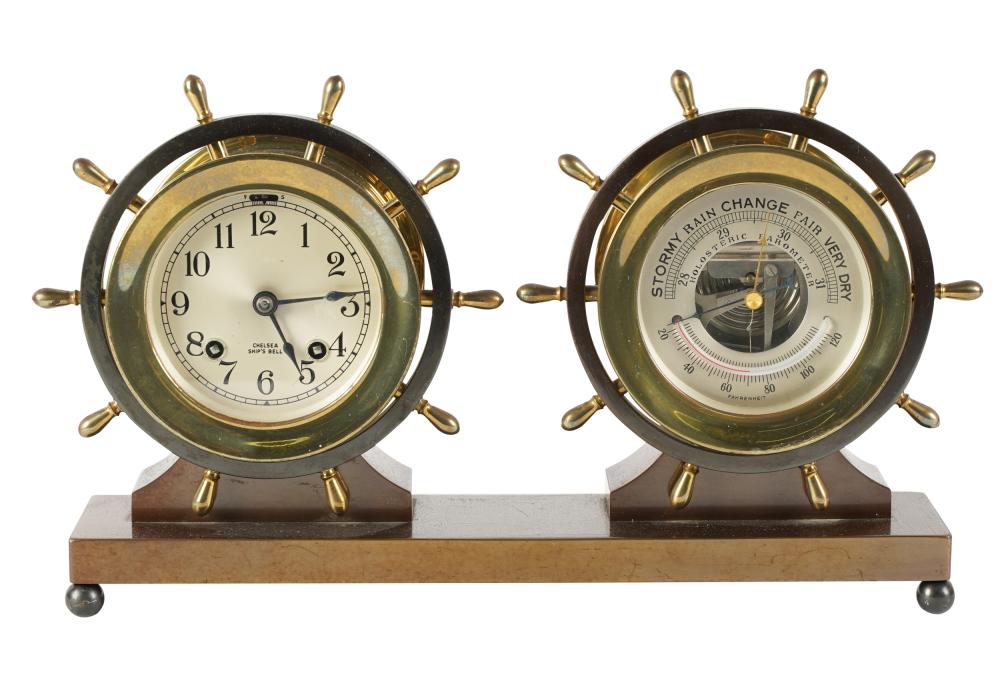 Appraisal: CHELSEA SHIP'S BELL DESK CLOCK BAROMETERsigned to clock dial on