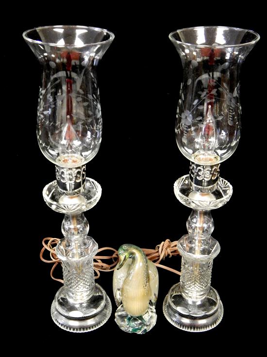 Appraisal: Pair of cut crystal candlestick form lamps and a Venetian