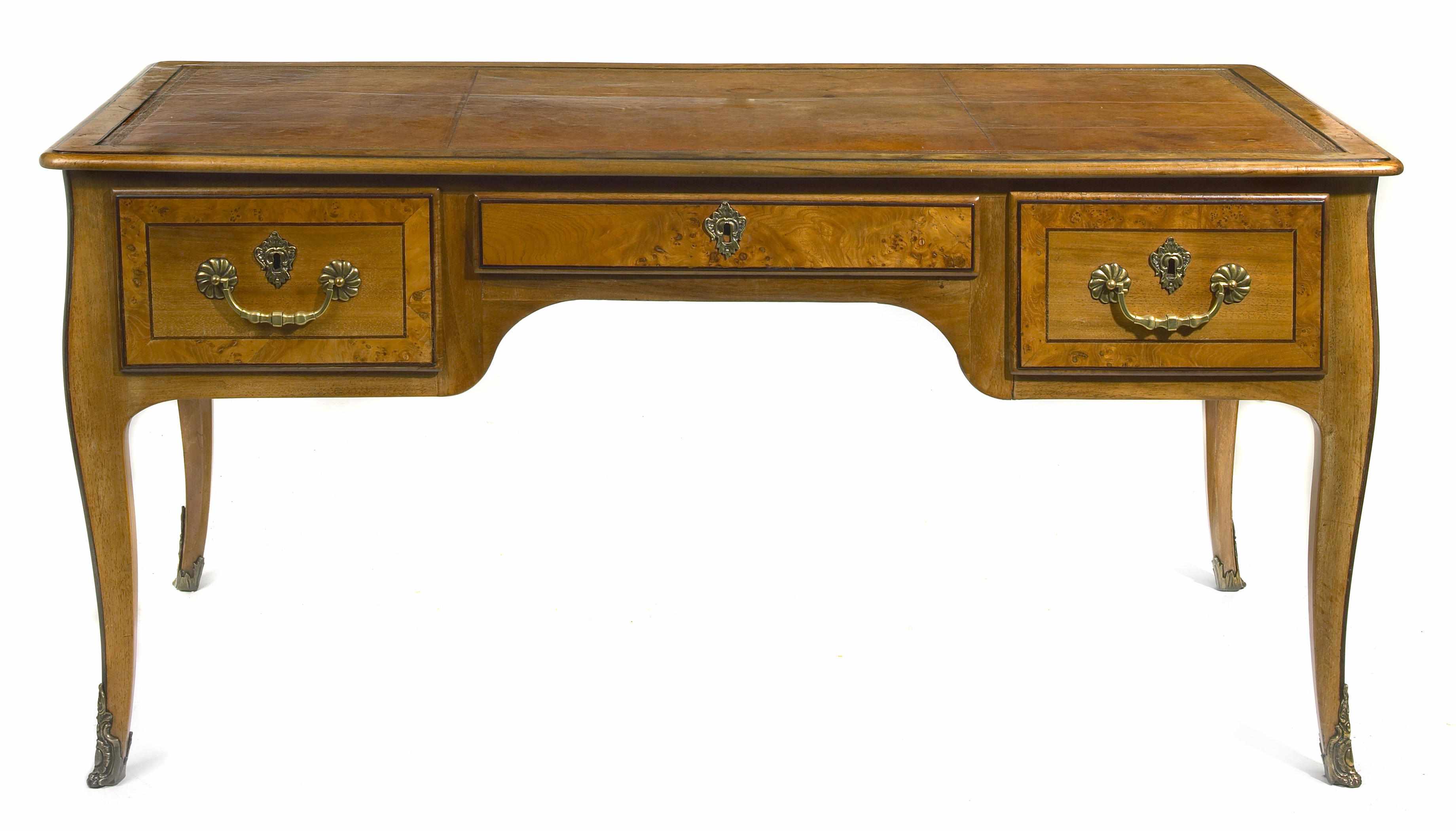 Appraisal: A Louis XV burl elm and walnut bureau plat third