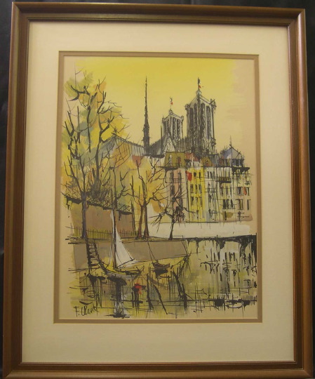 Appraisal: French School Mid- th Century Parisian Riverbank Near Notre Dame