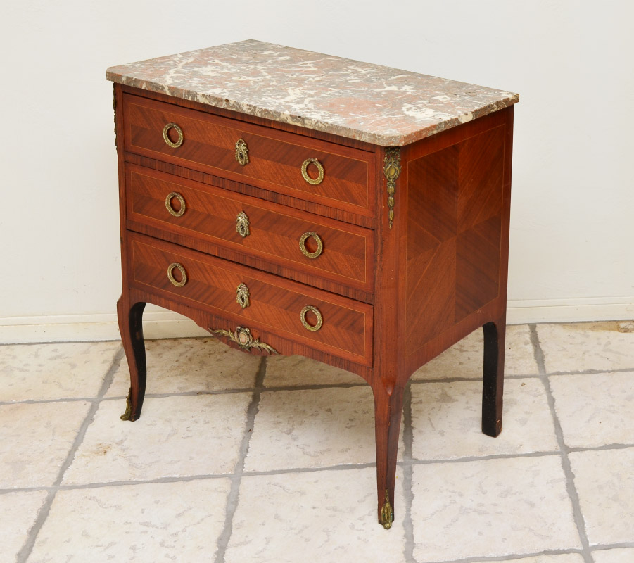 Appraisal: FRENCH STYLE DRAWER MARBLE TOP CHEST Variegated marble top with