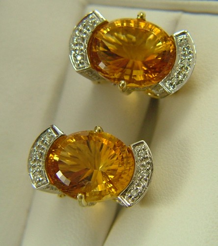 Appraisal: PAIR CITRINE AND DIAMOND EARRINGS K yellow gold settings estimated