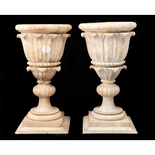 Appraisal: A pair of Italian alabaster vases c carved with stiff