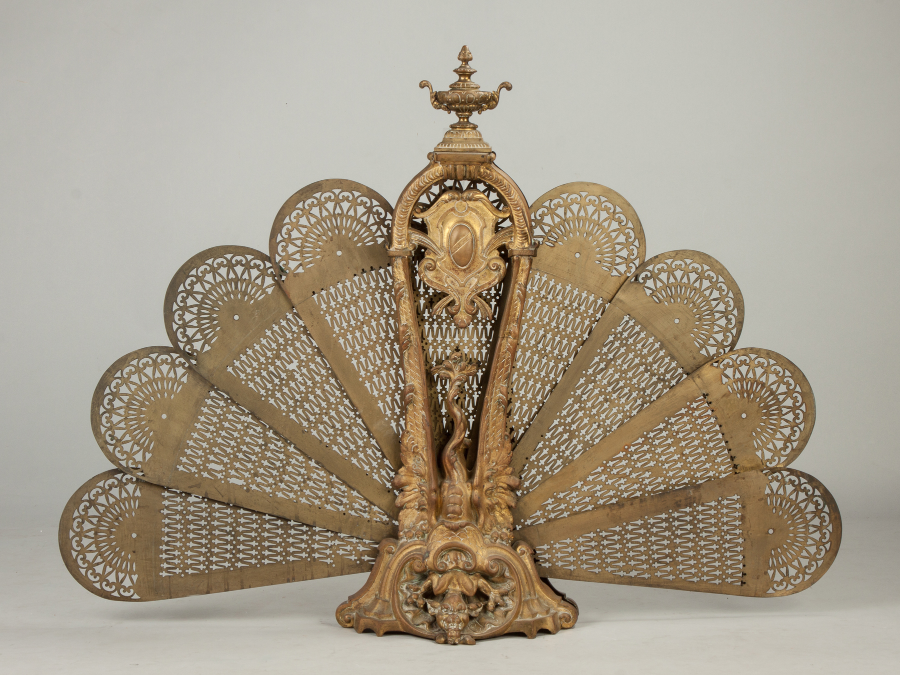 Appraisal: French Brass Peacock Folding Fire Screen th cent