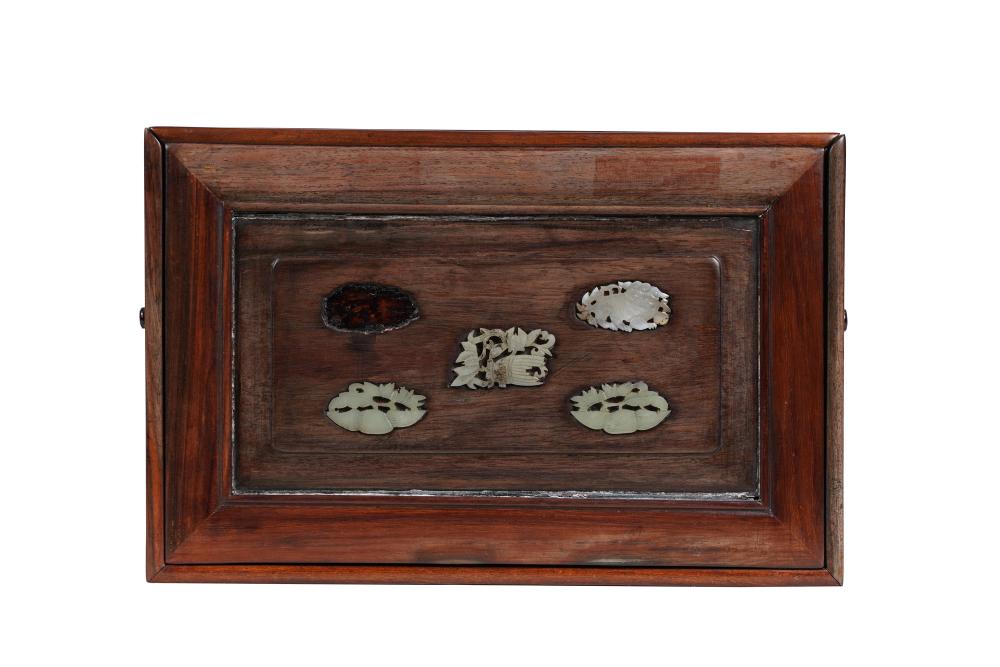 Appraisal: CHINESE CARVED HARDWOOD INLAID BOXProvenance The Estate of Donald Simon