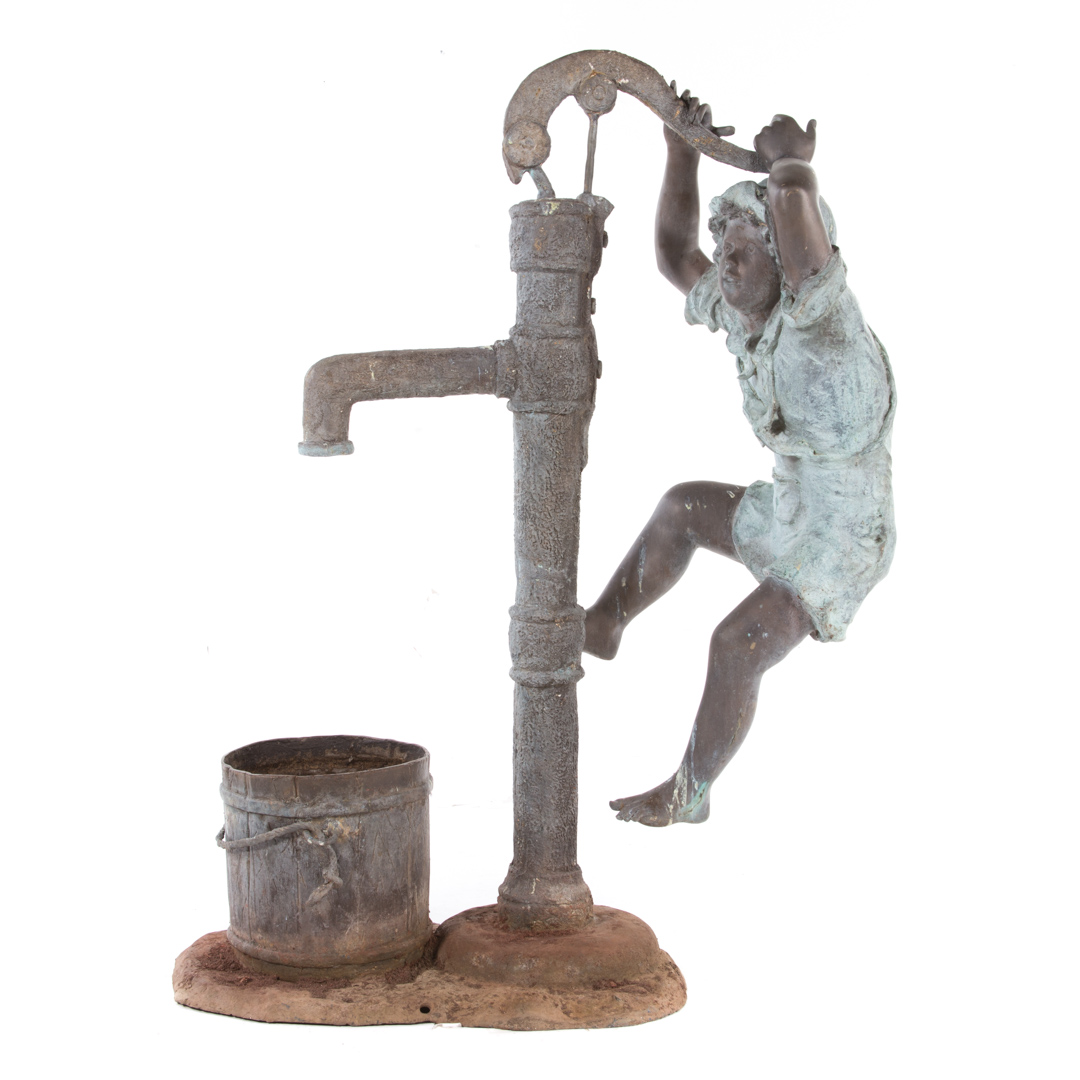 Appraisal: Young boy at pump bronze fountain modeled as boy in