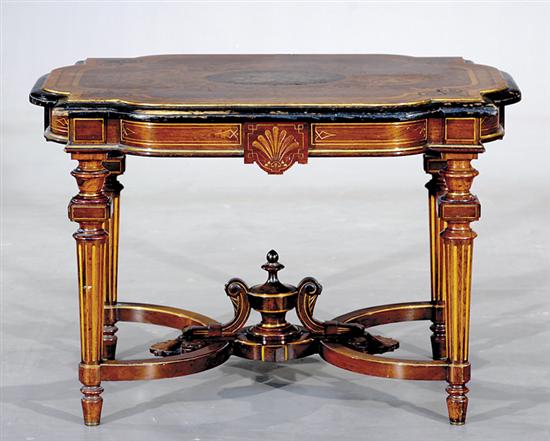 Appraisal: Renaissance Revival marquetry inlaid center table circa shaped and molded