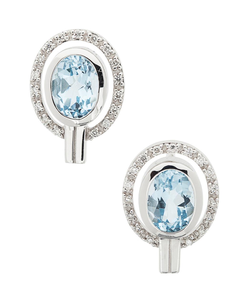 Appraisal: A pair of aquamarine and diamond set earrings each collet