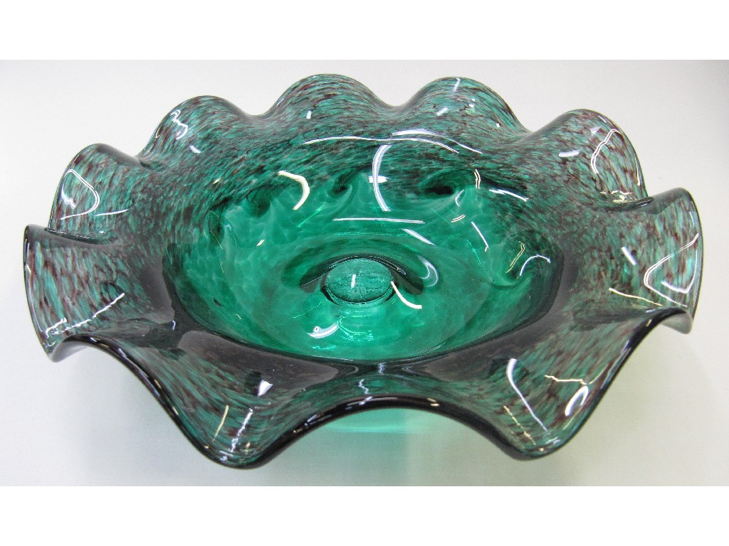 Appraisal: Strathearn green glass bowl with gold aventurine