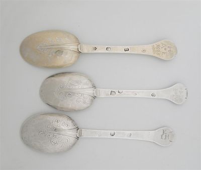 Appraisal: A Charles II lace-back trefid spoon pricked H over I