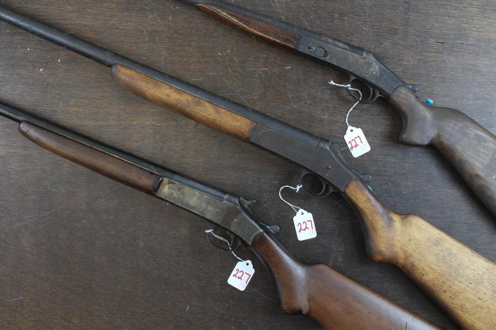 Appraisal: THREE SINGLE SHOT SHOTGUNS Newport model WN gauge barrel hard