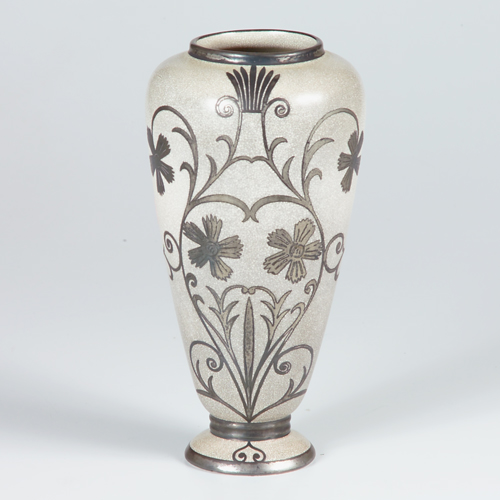 Appraisal: Fine and unusual WELLER vase decorated with floral silver-applique on