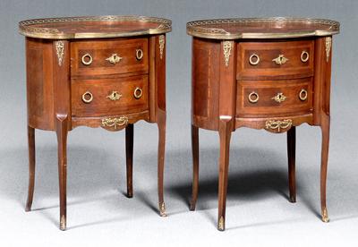 Appraisal: Pair kidney form two-drawer commodes each with marquetry top with