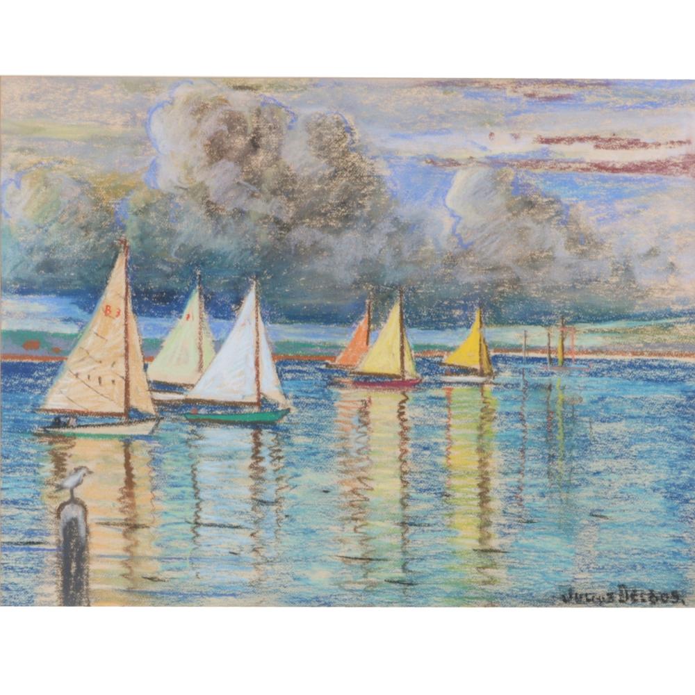 Appraisal: Julius Delbos New York New Jersey - untitled sailboats crayon