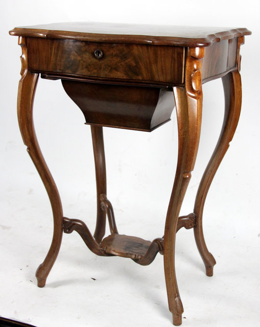 Appraisal: A Continental walnut work table the hinged lid enclosing a