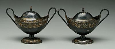 Appraisal: Pair toleware urns gilt vines and flowers late th early