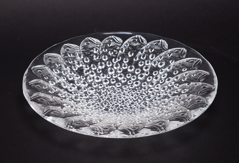 Appraisal: LALIQUE CRYSTAL CENTERBOWL WITH FISH DESIGN France th century Air