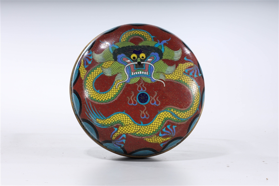 Appraisal: Chinese cloisonne enameled circular covered box with dragon x approx