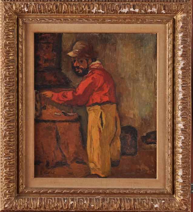 Appraisal: EUROPEAN SCHOOL PORTRAIT OF BEARDED MAN IN RED SHIRT Oil