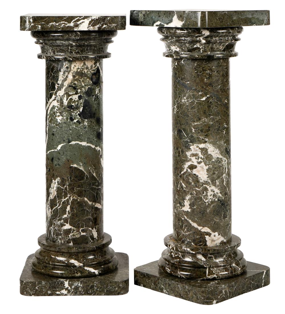 Appraisal: PAIR OF MARBLE PEDESTALSeach square platform with rounded corners Condition