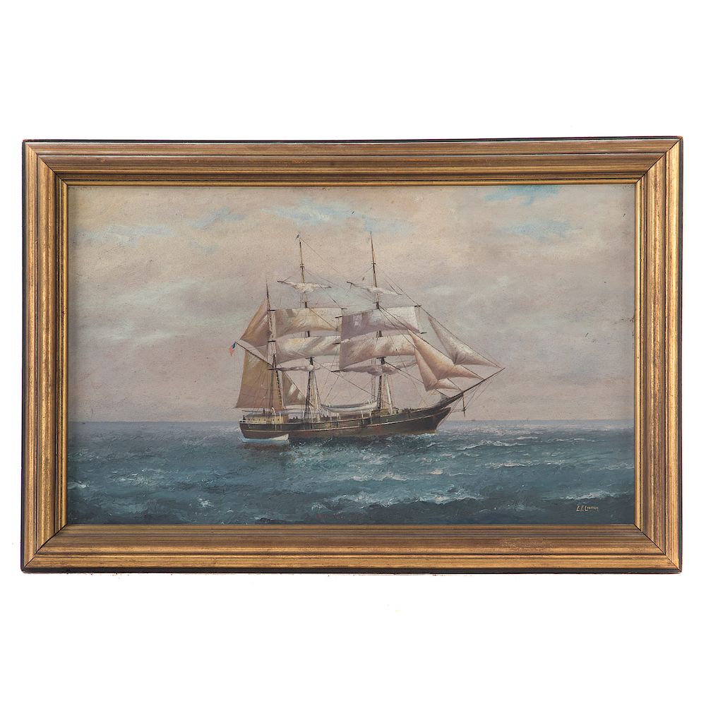 Appraisal: Ephraim Frank Lincoln Full Masted Ship oil American late th