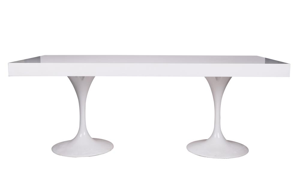 Appraisal: MODERNIST TULIP-STYLE DINING TABLEunsigned white-lacquered wood and metal inches wide