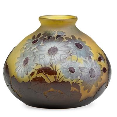 Appraisal: GALLE Bulbous cameo glass vase acid-etched with daisies in the